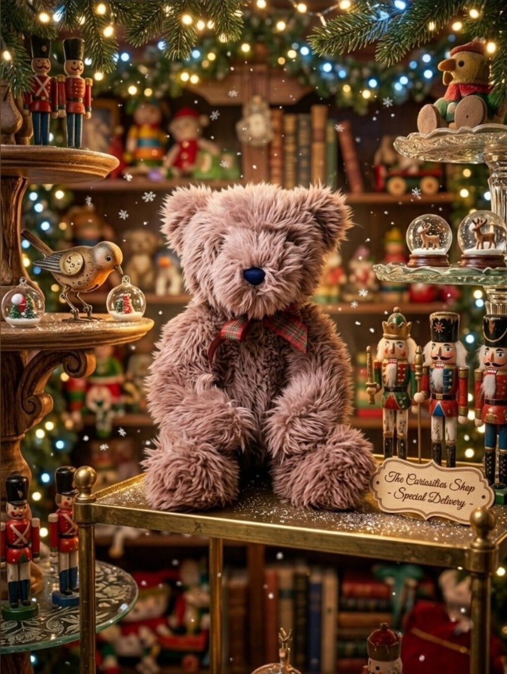 Plush Brown Teddy Bear with Plaid Bow - Perfect Holiday Bear! 🐻 🎄 🎁